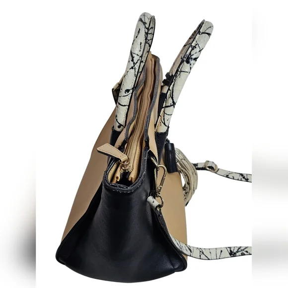 Neiman Marcus Faux Leather Tote Shoulder Bag Double Handle Shoulder Strap Tassel - Picture 2 of 13